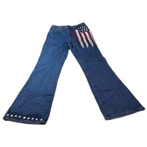 Second Generation Hand Painted American Flag Flare Jeans Size 16